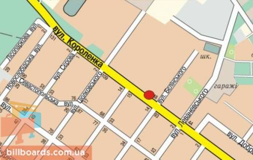 Билборд B в Кропивницкий (Кировоград) Героїв-земляків вул. (Короленка). - Бєлінського вул. схема