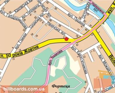 Билборд A в Кропивницкий (Кировоград) Соборна вул. (колиш. 50-річчя Жовтня вул.) - Рівненська вул. схема