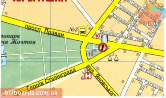 Білборд, Бігборд (Борд)  A у Кропивницький (Кіровоград), 3х6  вул. Євгенія Тельнова (пр-т.Правди) схема