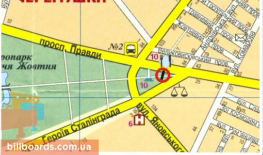 Білборд, Бігборд (Борд)  B у Кропивницький (Кіровоград), 3х6  вул. Євгенія Тельнова (пр-т.Правди) схема