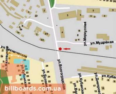 Билборд B в Кривом Роге вул. Вільної Ічкерії (Волгоградська),. - Козацька вул. (кол. Меркулова)., верхній схема