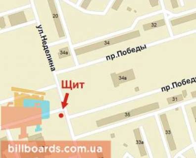 Билборд B в Кривом Роге Недєліна вул., 29 - Перемоги пр. схема
