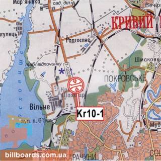 Билборд A в Кривом Роге Кіровоградське шосе, на роздільнику, 104 км, 700 м, АЗС "ОККО", в сторону виїзду з міста схема