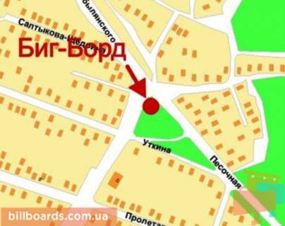 Білборд, Бігборд (Борд)  A у Кривому Розі Піскова вул., 15 - Каховська вул., 1 - Уткіна вул. схема