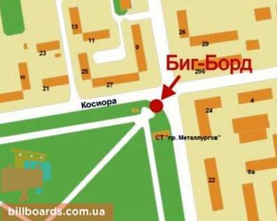 Билборд B в Кривом Роге Металургів пр., 24 - Соборності вул. (колиш. Косіора вул.) схема