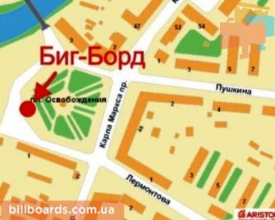 Билборд A в Кривом Роге Визволення пл., 1 - Лермонтова вул. схема
