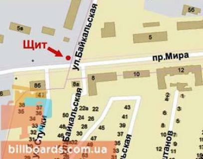 Билборд A в Кривом Роге Миру пр., 5е - Байкальська вул. схема