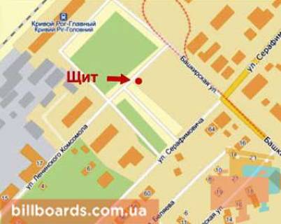 Billboard B in Krivy Rig Zaliznicnikiv st., 1 - Baskirs'ka st. scheme