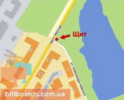 Билборд B в Кривом Роге Ракітіна вул. (колиш. Ногіна вул.), 38 - Невська вул. схема