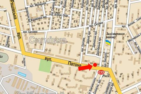 Билборд B в Львове, 3x6  Патона вул., 2/2 / Кричевського вул., в бік Виговського вул. схема
