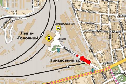 Ситилайт A в Львове Черновицкая ул., разделитель, в сторону ж/д вокзала схема