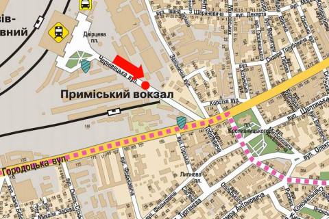 Ситилайт A в Львове Черновицкая ул., разделитель, в центр схема