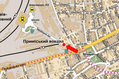 Ситилайт A в Львове Черновицкая ул., разделитель, в сторону ж/д вокзала схема