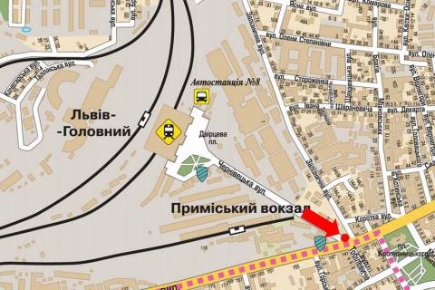 Ситилайт A в Львове, 1.8x1.2  Чернівецька вул. / Городоцька вул., роздільник, в центр схема