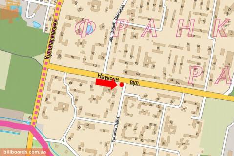 Билборд A в Львове, 3x6  Наукова вул., 49, роздільник, біля ПУМБ, супермаркету, в сторону Стрийської вул. схема
