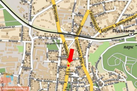 Cityscroll A in Lviv, 1.8x1.2  Cornovola av. / Medova st., rozdil'nik, bila klubu "Malevych", v centr scheme