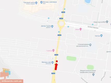 Билборд A в Львове, 3x6  Кульпарківська вул., 147, ТРЦ "Victoria Gardens", в центр схема