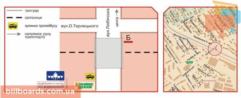Білборд, Бігборд (Борд)  B у Львові Люблінська вул. схема