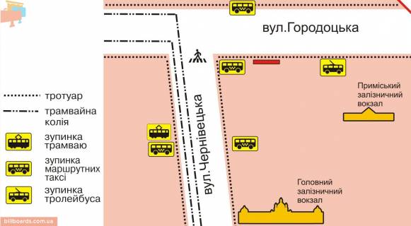 Билборд A в Львове Городоцька вул. - Чернівецька вул. схема