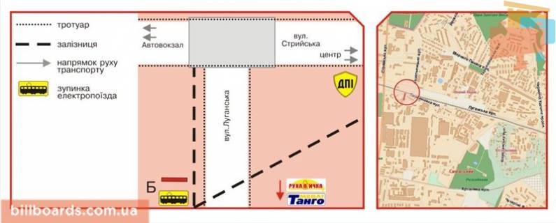 Билборд B в Львове Луганська вул., верхній схема