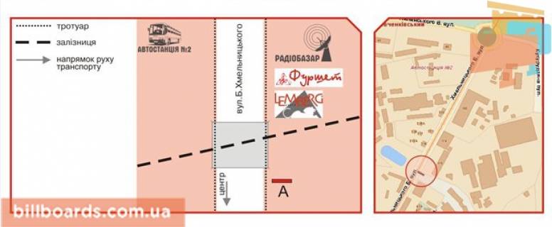 Билборд A в Львове Хмельницького вул., 174 схема