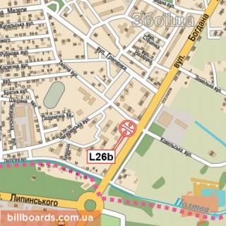 Билборд B в Львове Хмельницького вул., 245, з міста схема