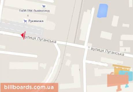 Билборд  в Львове Луганская ул., 6, гипермаркет "Рукавичка", в сторону Зеленой ул. схема