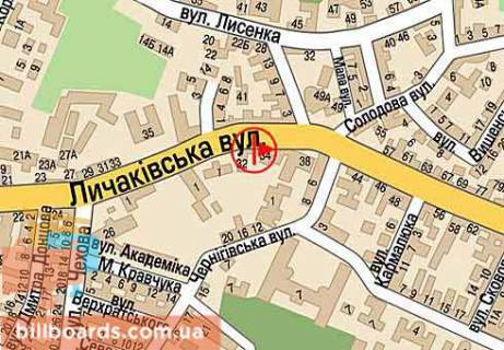Билборд  в Львове Лычаковская ул., 32, фасад, средняя, в центр схема