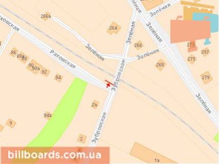Билборд B в Львове Зелена вул. - Зубрівська вул. - Рахівська вул. схема