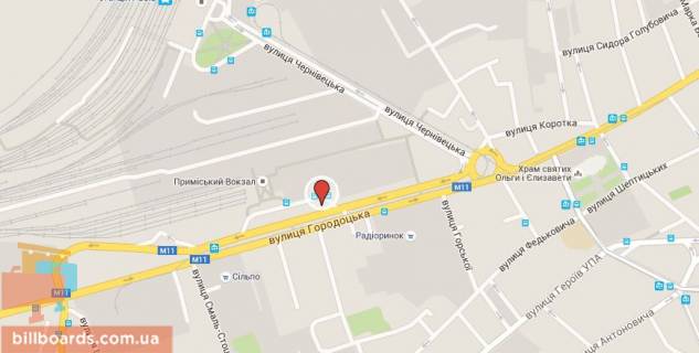 Білборд, Бігборд (Борд)  B у Львові Городецкая ул., возле пригородного вокзала схема