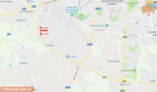 Билборд  в Львове М-10 Западный обход, возле Автохата в сторону "Эпицентр", "МЕТRO", нижний схема