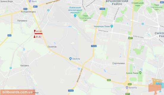 Билборд  в Львове М-10 Западный обход, возле Автохата в сторону "Эпицентр", "МЕТRO", нижний схема