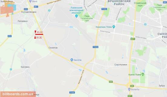Билборд  в Львове М-10 Западный обход, возле Автохата в сторону "Эпицентр", "МЕТRO", верхний схема