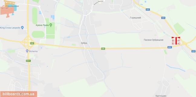 Билборд  в Львове М-06 Киев-Чоп, въезд в город, с. Пасикы-Зубрыцки, верхний схема