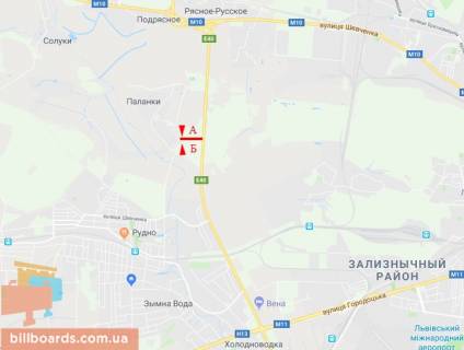 Білборд, Бігборд (Борд)   у Львові М-10 Западный обход в сторону ТЦ "Три слона" , с. Рудно схема