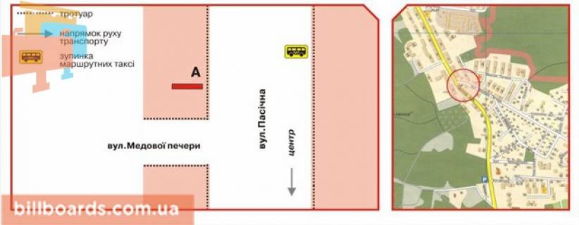 Билборд A в Львове Пасічна вул. - Медової Печери вул. схема