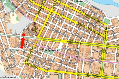 Билборд A в Николаеве, 3x6  Центральний пр. (кол. Леніна пр.) / Рюміна вул., 36, в бік Центрального ринку, супермаркету "Фокстрот", права схема