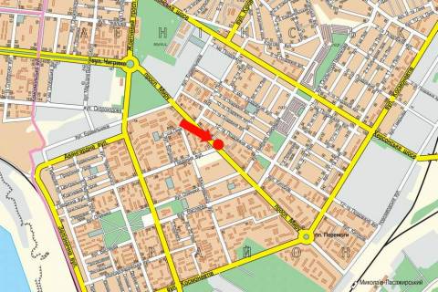 Билборд B в Николаеве, 3x6  Миру пр. / Південна вул., коледж економіки і права, в бік Перемоги пл., з/д вокзалу, з центру схема