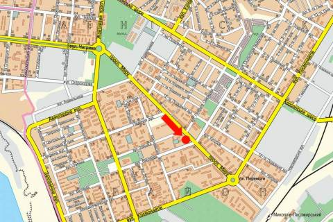 Билборд A в Николаеве, 3x6  Миру пр. / Театральна вул. (кол. Васляєва вул.), біля Приватбанку, супермаркету "Novus", з центру схема