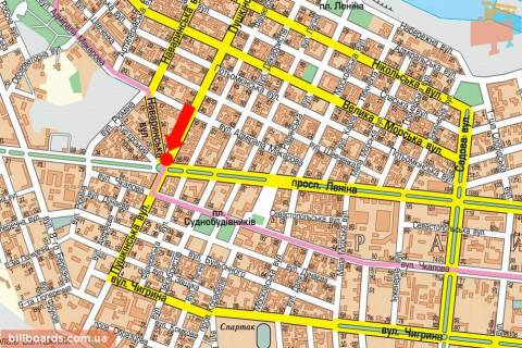 Prismatron, Prism A in Mykolaiv, 3x6  Puskins'ka st. / Navarins'ka st. / Central'nij av. (kol. Lenina av.), Puskins'ke kil'ce - 62400 scheme