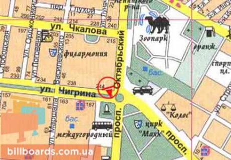 Билборд B в Николаеве, 3x6  Богоявленський просп. (Жовтневий просп.) - Погранична вул. (Чигрина вул.), 248 схема