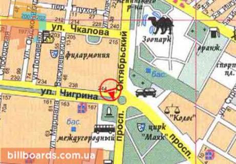 Билборд B в Николаеве, 3x6  Богоявленський просп. (Жовтневий просп.) - Погранична вул. (Чигрина вул.), 248 схема