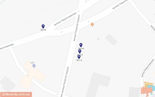 Billboard A in Nikopol, 6х3  st.Persotravneva - st.Patriotiv Ukraini (2), napramok ruhu do staroi castini mista, rajonnoi likarni, viizdu z mista scheme
