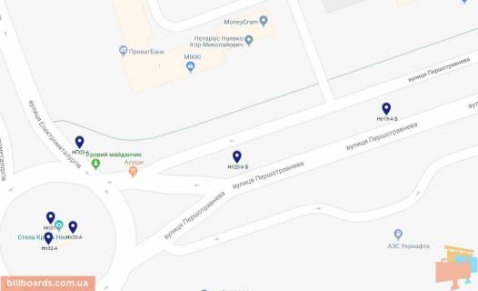 Билборд A в Никополе, 6х3  вул.Першотравнева, навпроти буд. №1, центральна кільцева розв'язка міста схема