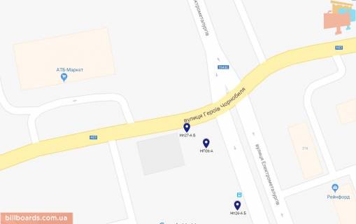 Билборд A в Никополе, 6х3  просп.Електрометалургів - вул. Героїв Чорнобиля, рух у бік автовокзалу, напрямок руху в центр схема