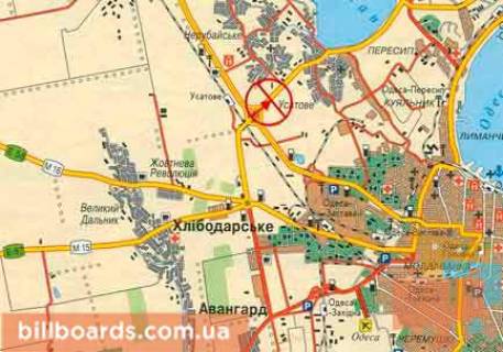Билборд A в Одессе Об'їзна дорога, Конюшиновий міст, в сторону c. Усатове схема