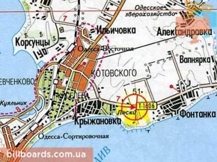 Білборд, Бігборд (Борд)  A у Одесі Південна дорога / Атаманюка вул. схема