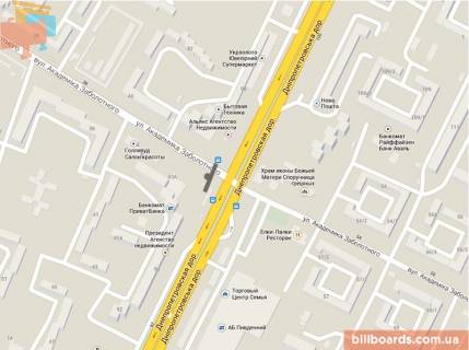 Билборд B в Одессе Заболотного вул. - Палія вул. (колиш. Дніпропетровська дорога), біля Суворовського ринку, супермаркету "Таврія В" схема