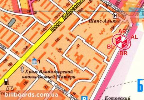 Билборд  в Одессе Палия ул. (бывш. Днепропетровская дорога), 134, разделитель, в центр схема