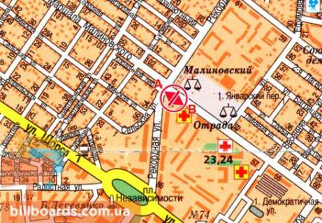 Билборд  в Одессе Малиновского ул., 71/4 / Рабина ул., возле Малиновского рынка (флажок) схема